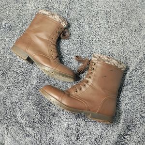 Brown lace up combat boots